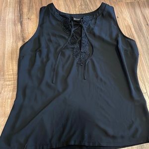 Black Sleeveless Tie Front Blouse